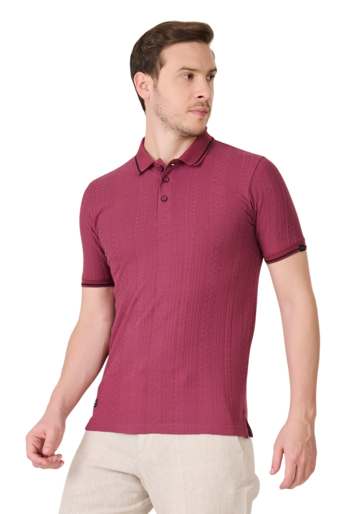 Buy Deep Pink Textured Polo Online Shopping view 3
