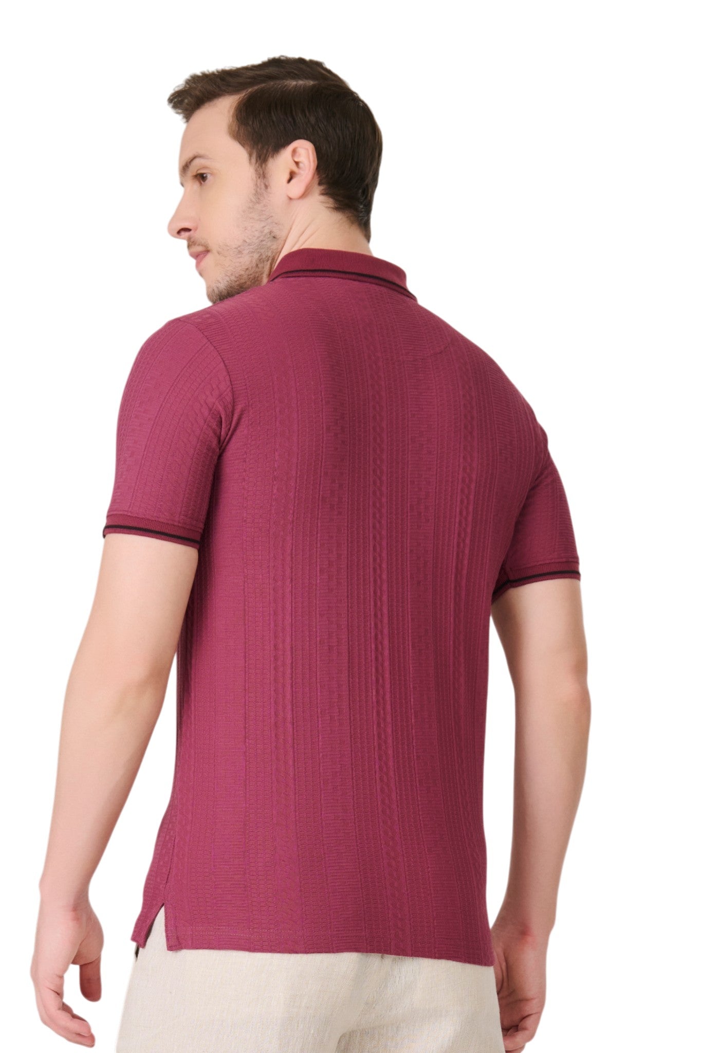Buy Deep Pink Textured Polo Online Shopping view 4