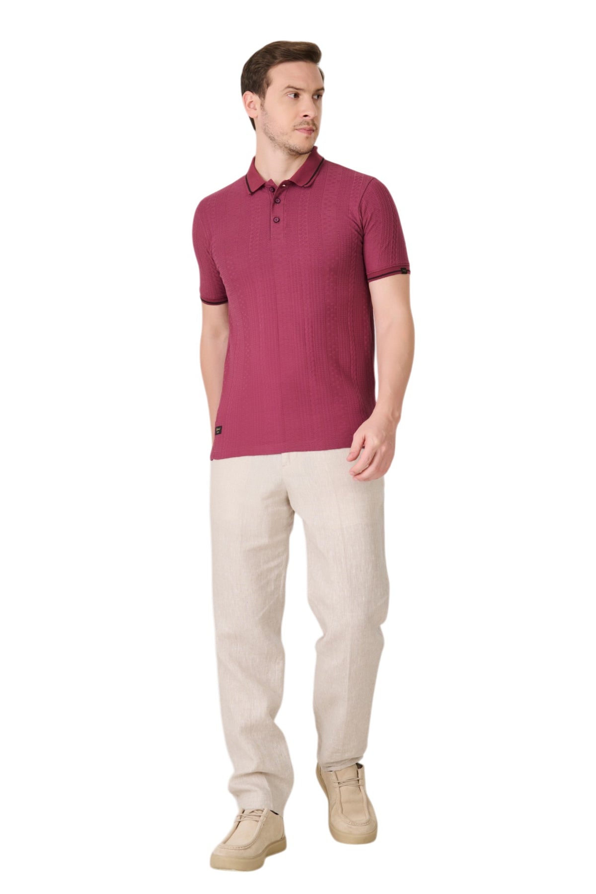 Buy Deep Pink Textured Polo Online Shopping view 5