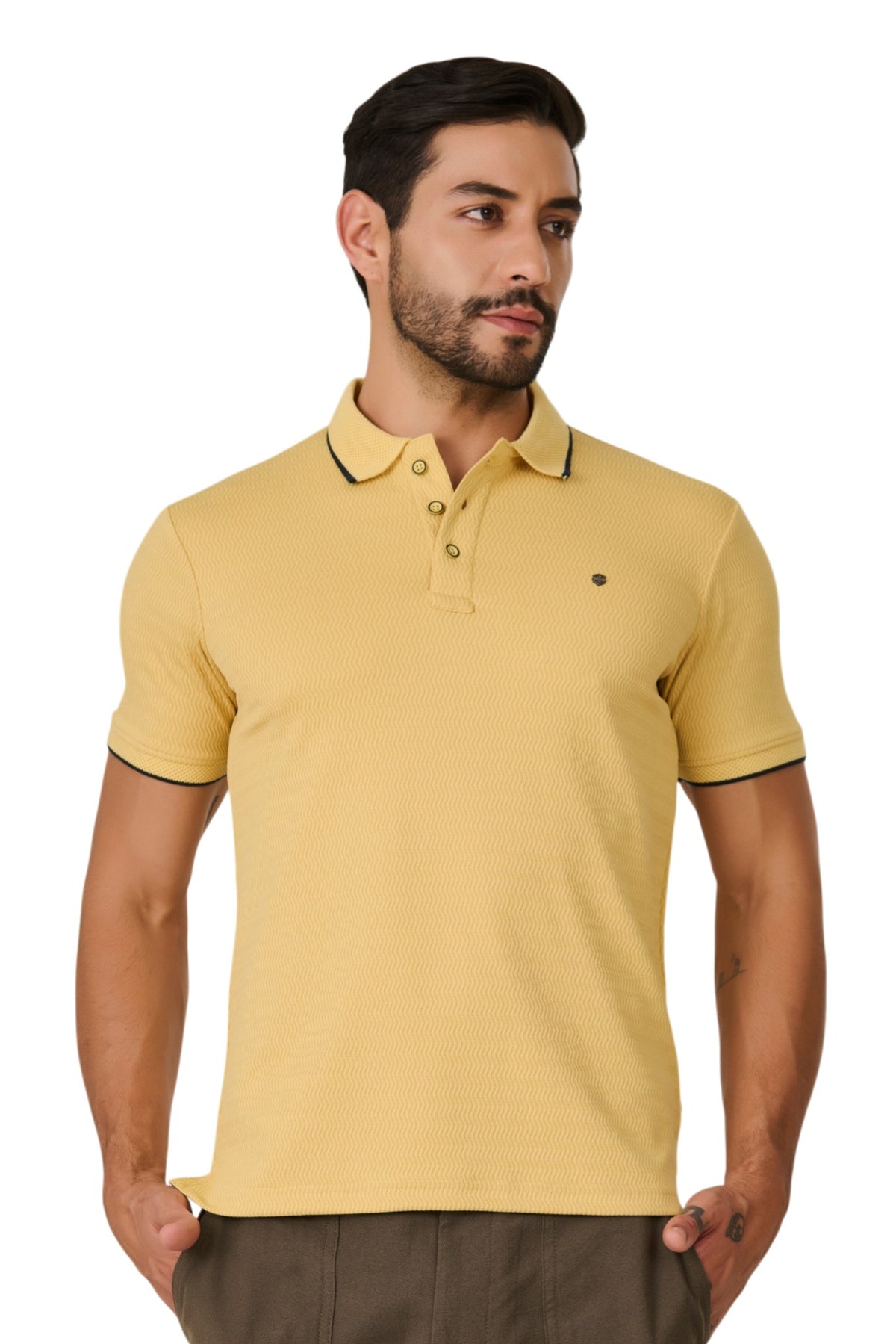 Buy Lemon Textured Polo T-Shirt Online Shopping view 1