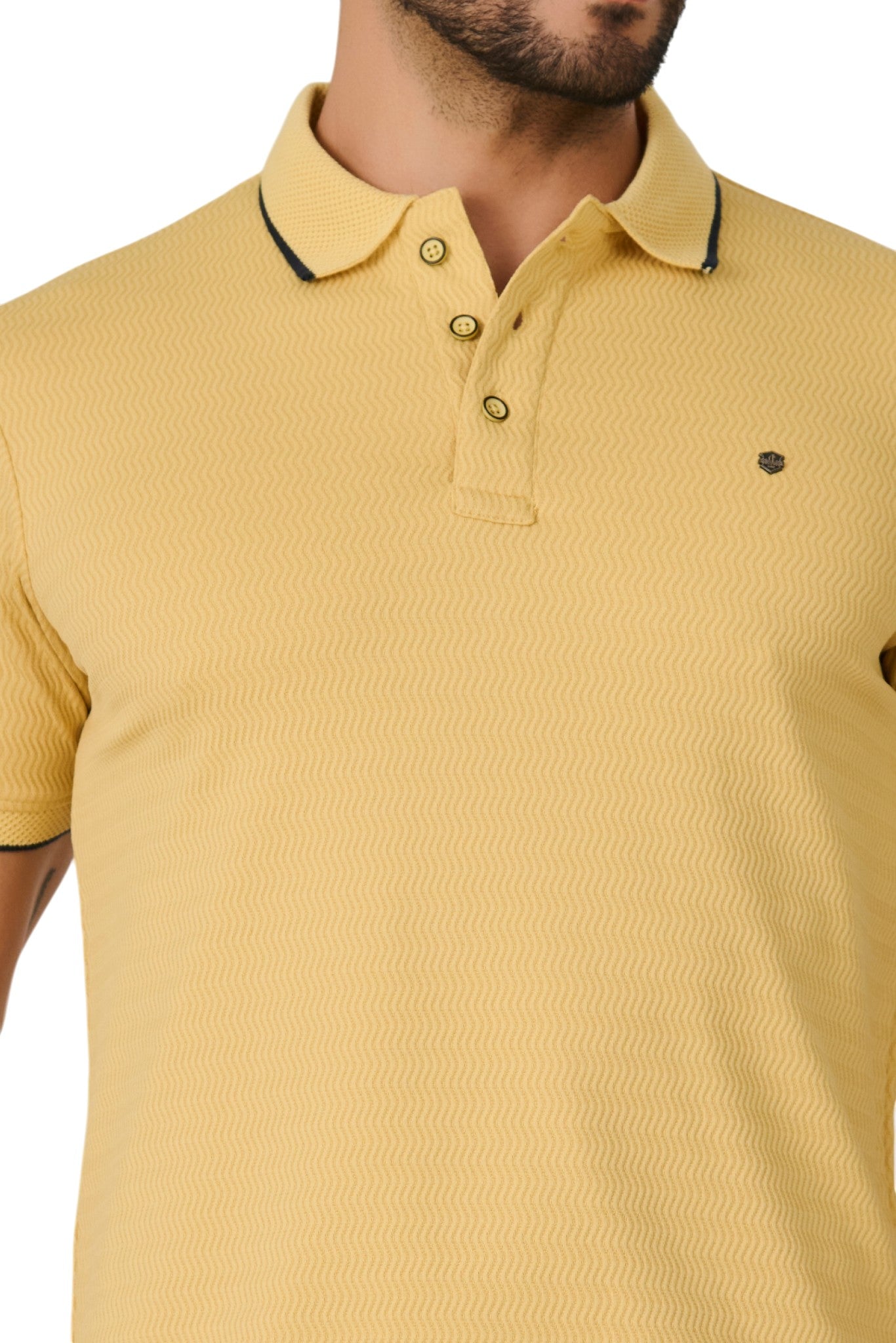Buy Lemon Textured Polo T-Shirt Online Shopping view 2