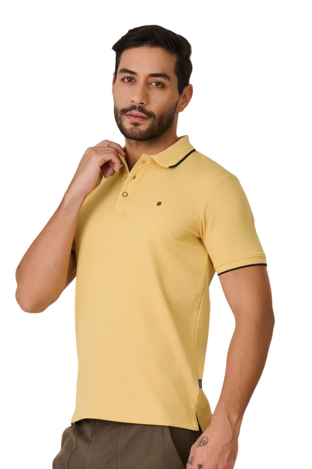 Buy Lemon Textured Polo T-Shirt Online Shopping view 3