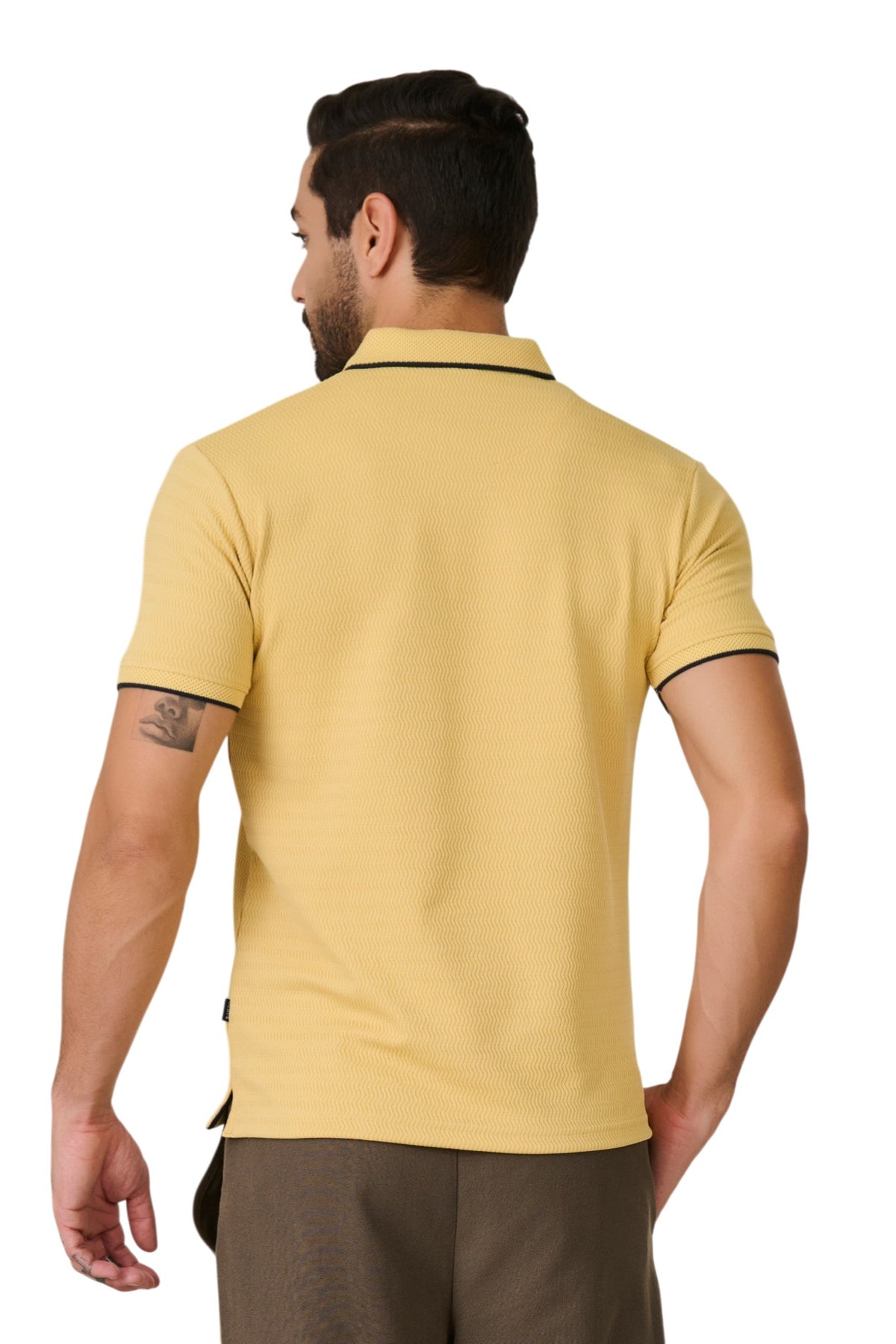 Buy Lemon Textured Polo T-Shirt Online Shopping view 4