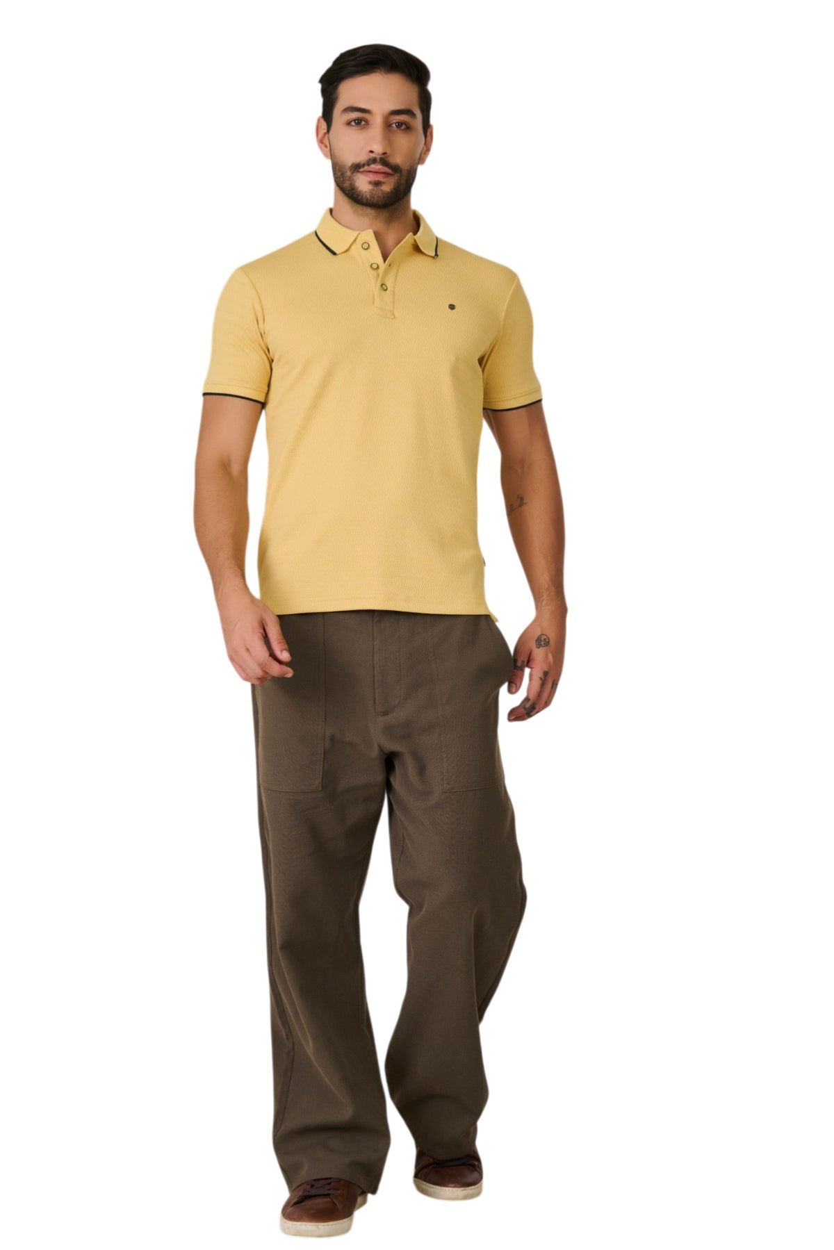 Buy Lemon Textured Polo T-Shirt Online Shopping view 5