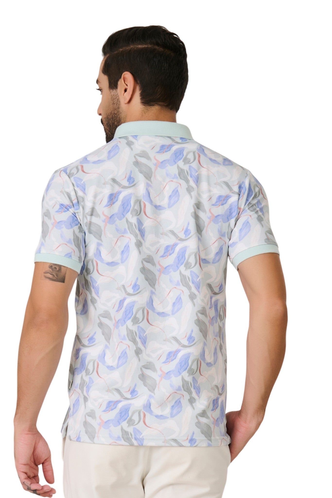 Buy Mint Pastel Floral Polo Online Shopping view 4