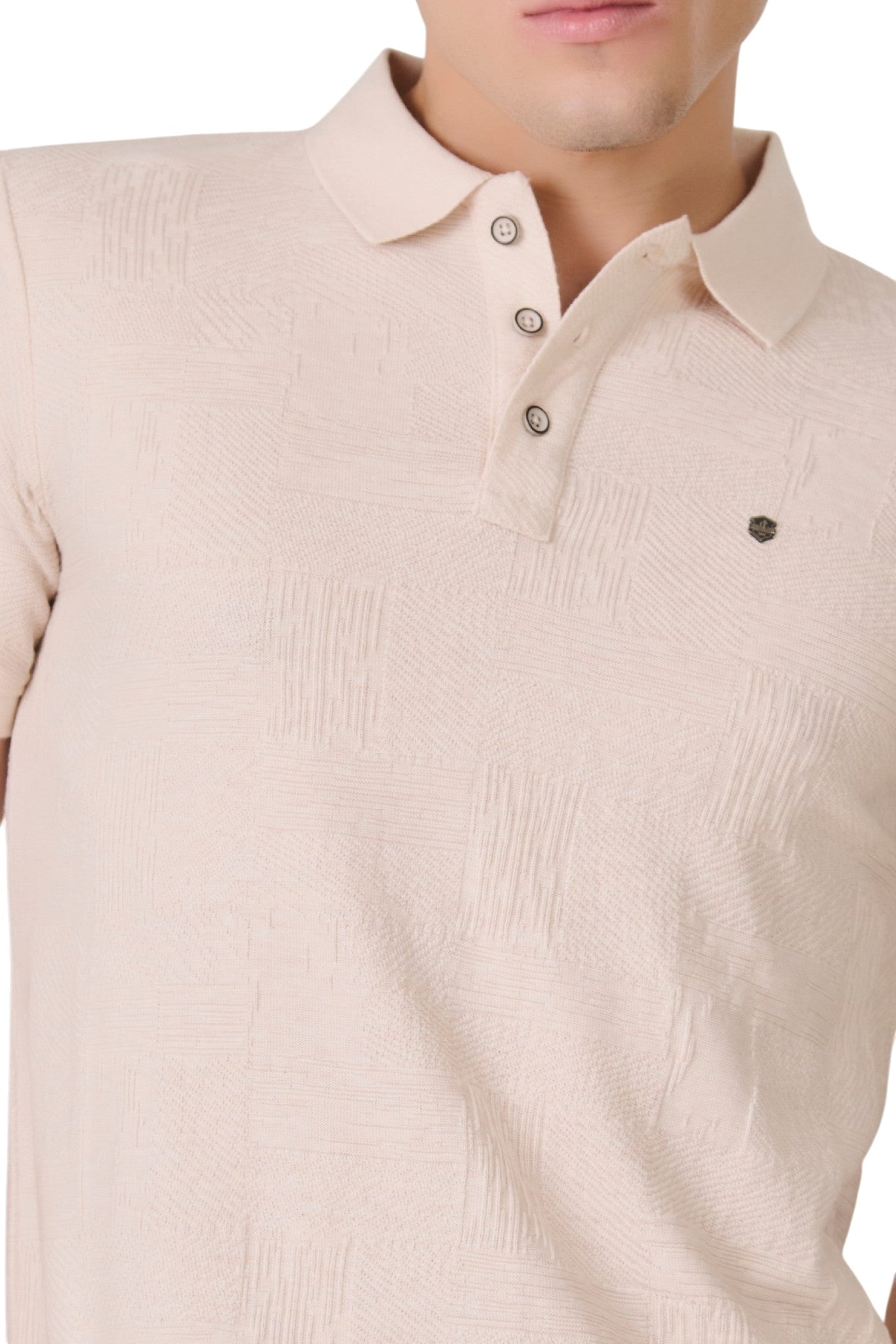 Buy Oatmealmil Textured Polo T-Shirt Online Shopping view 2