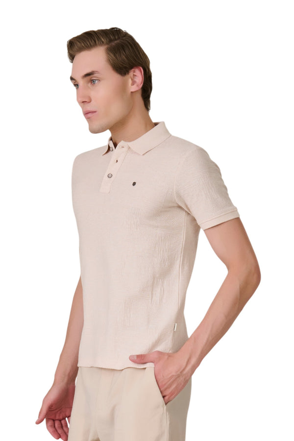 Oatmealmil Textured Polo T-Shirt