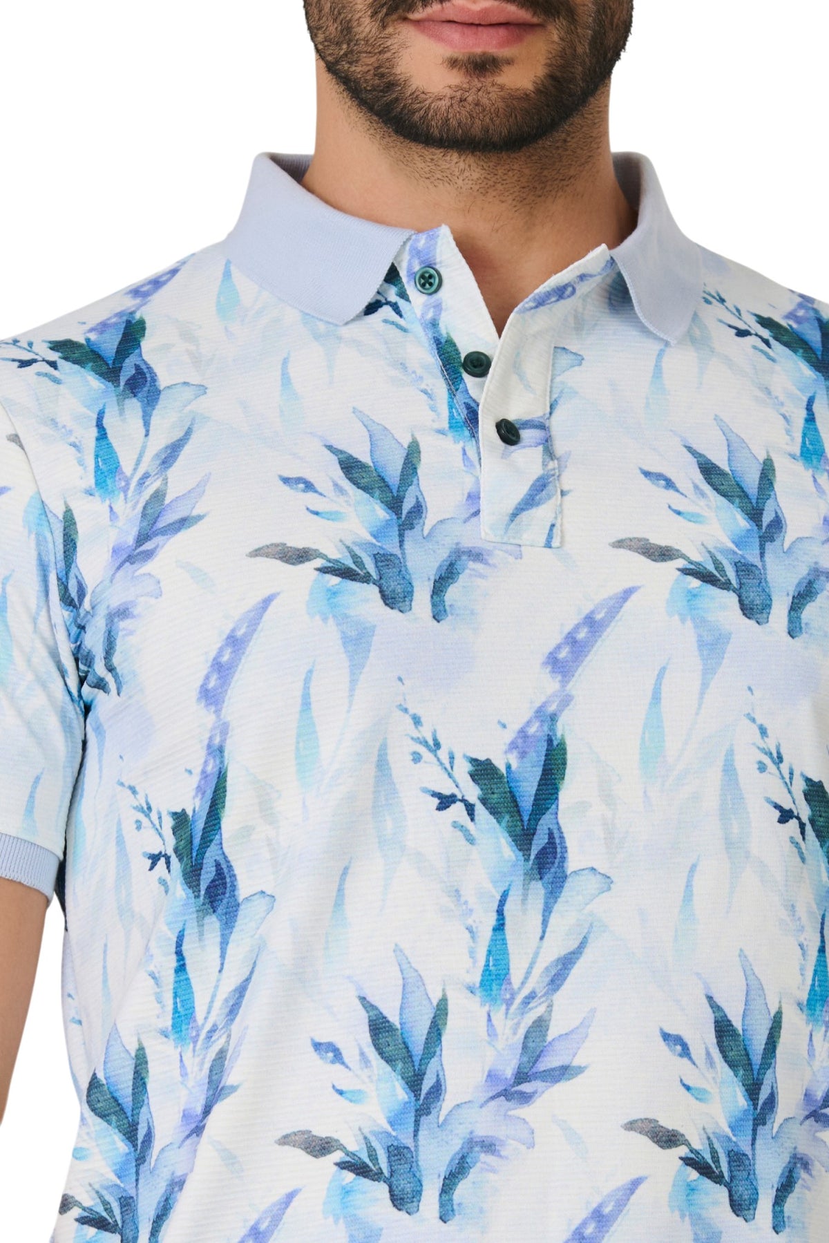 Buy Blue Floral Polo T-Shirt Online Shopping view 2