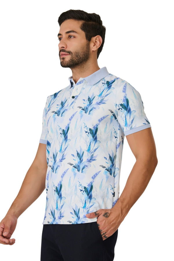 Blue Floral Polo T-Shirt