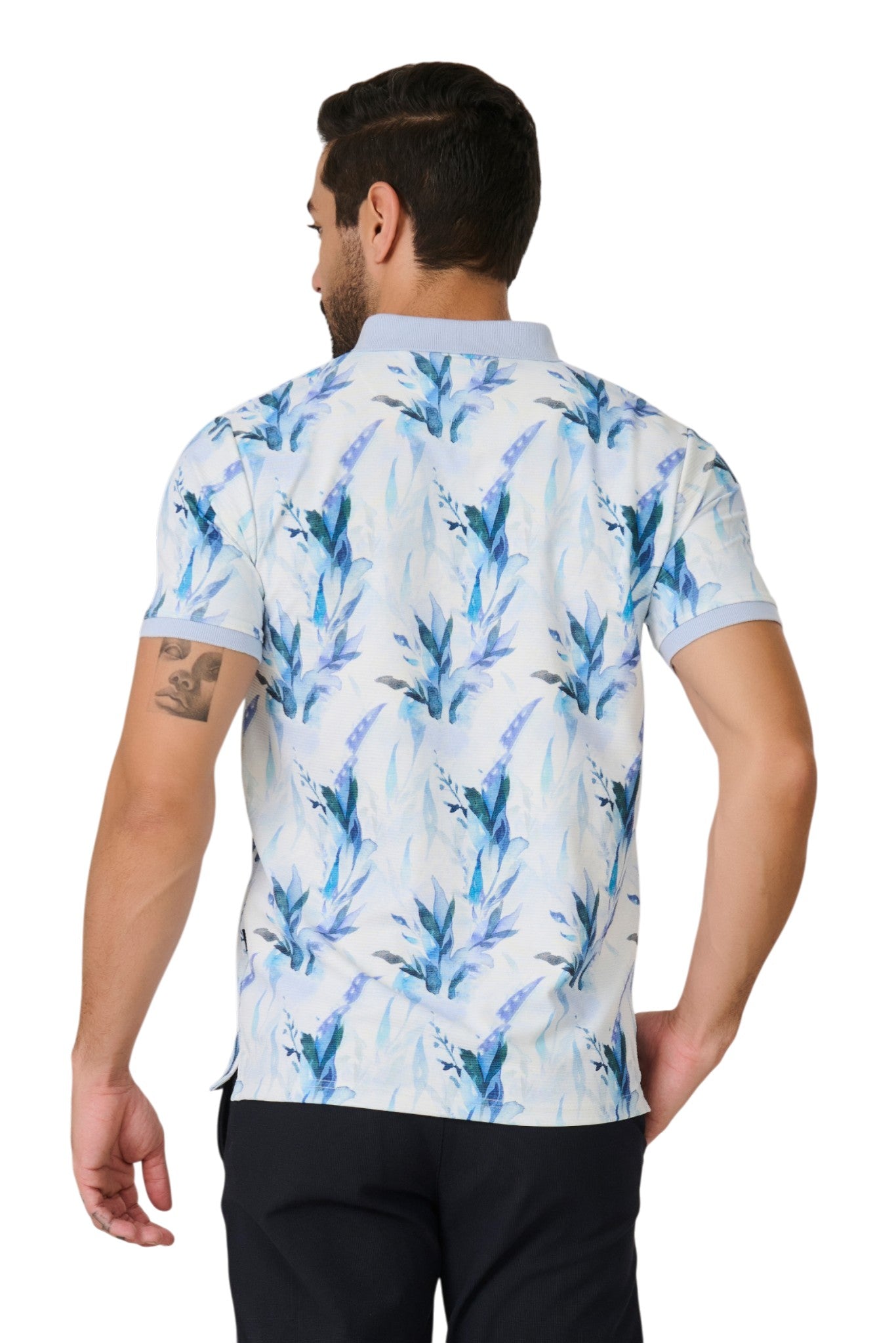 Buy Blue Floral Polo T-Shirt Online Shopping view 4