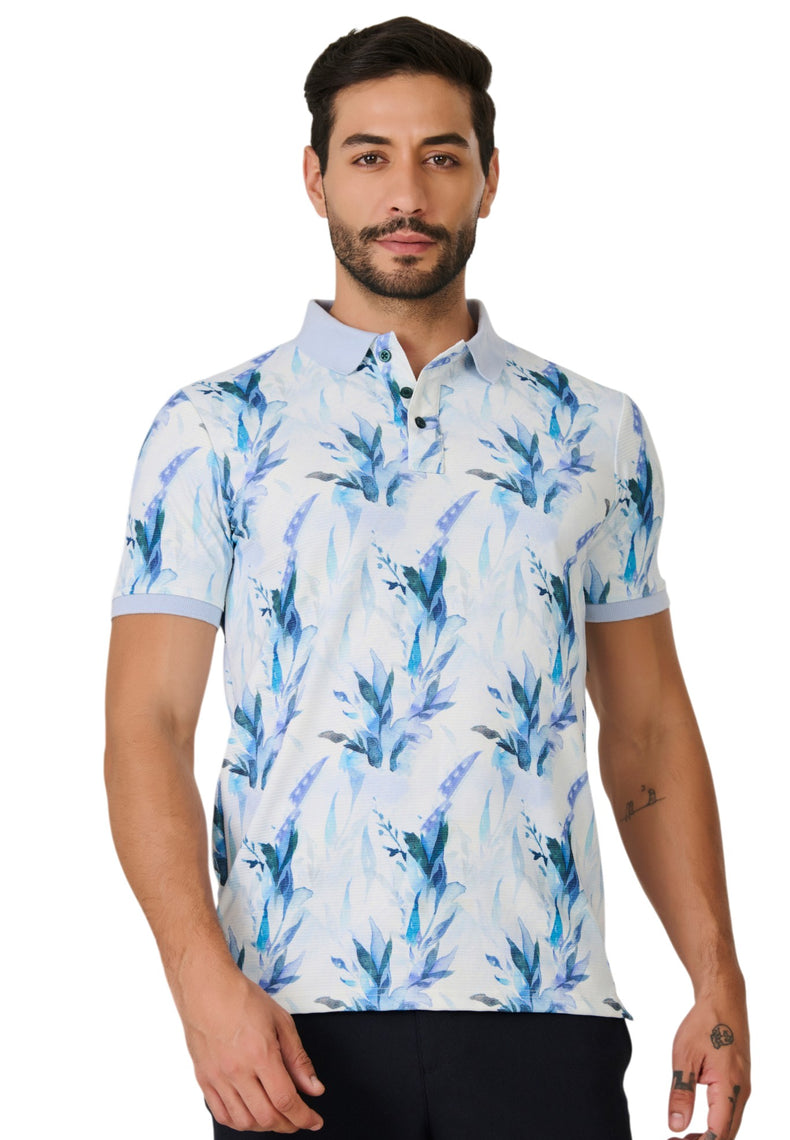 Blue Floral Polo T-Shirt
