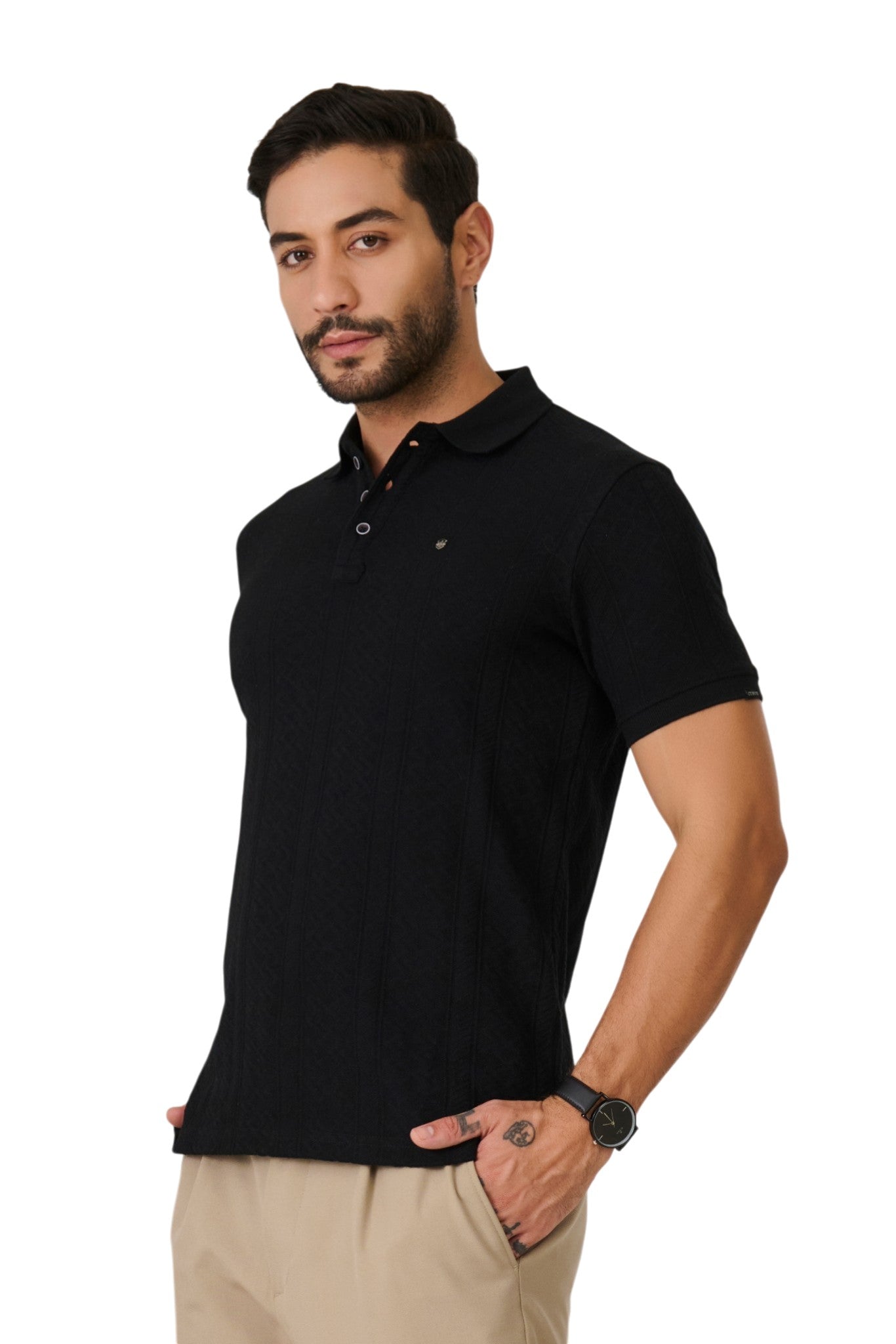 Buy Black Chevron Polo T-Shirt Online Shopping view 3