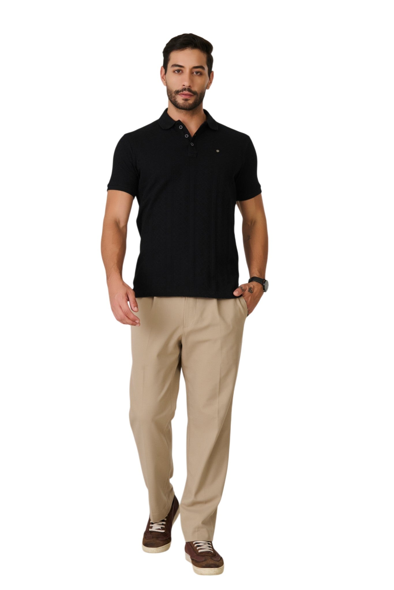 Buy Black Chevron Polo T-Shirt Online Shopping view 5