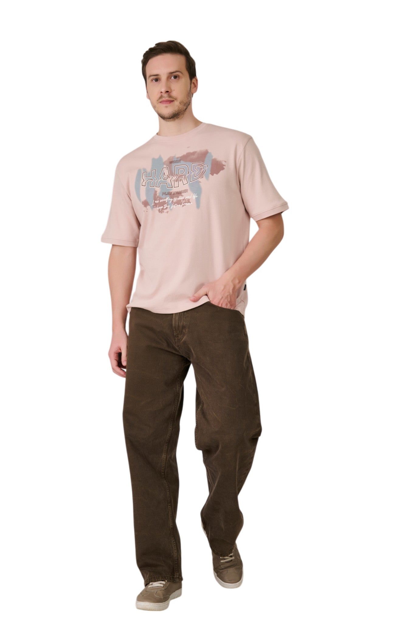 Buy Pale Pink Graphic T-Shirt Online Shopping view 5
