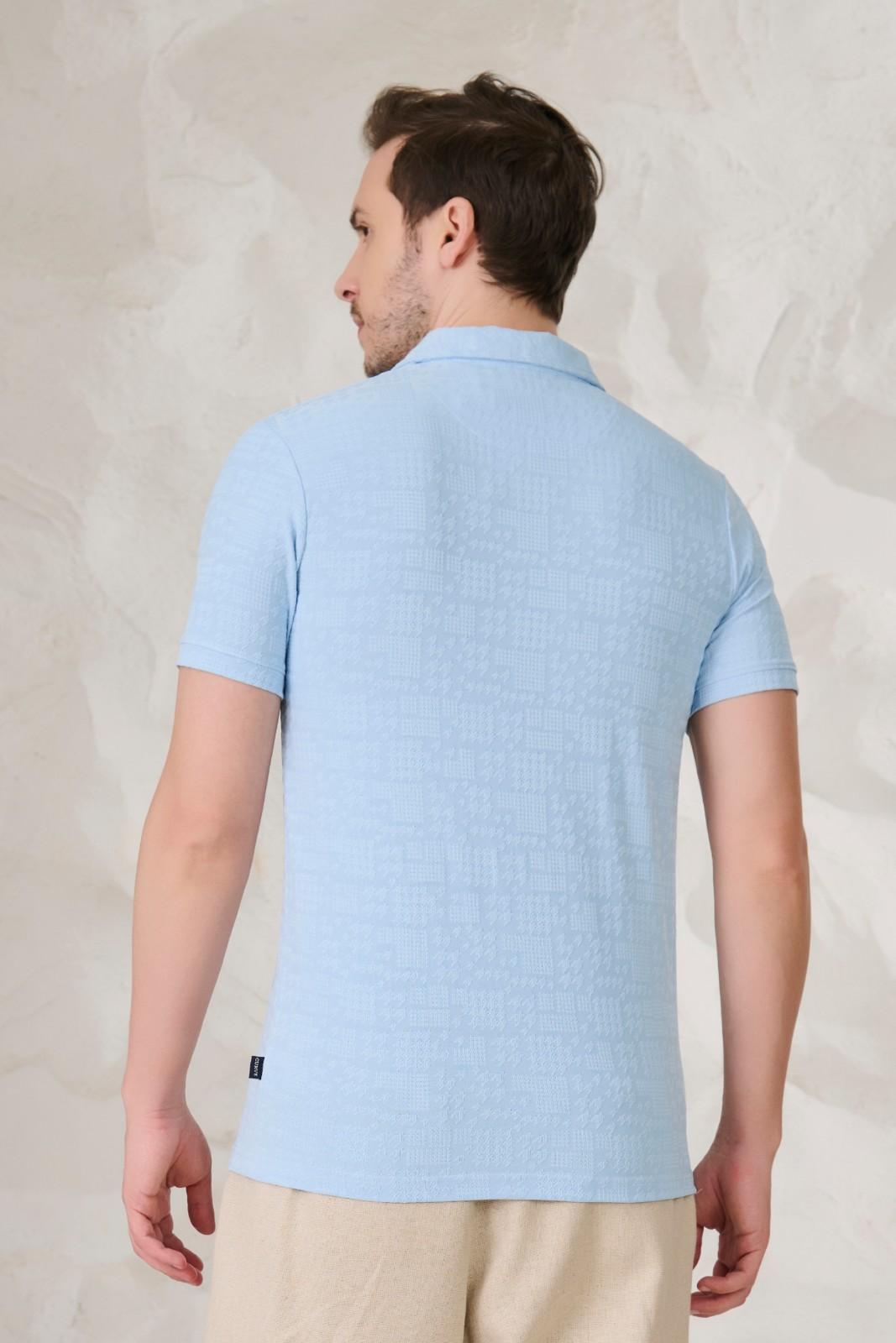 Buy Sky Blue Textured Polo Online Shopping view 2