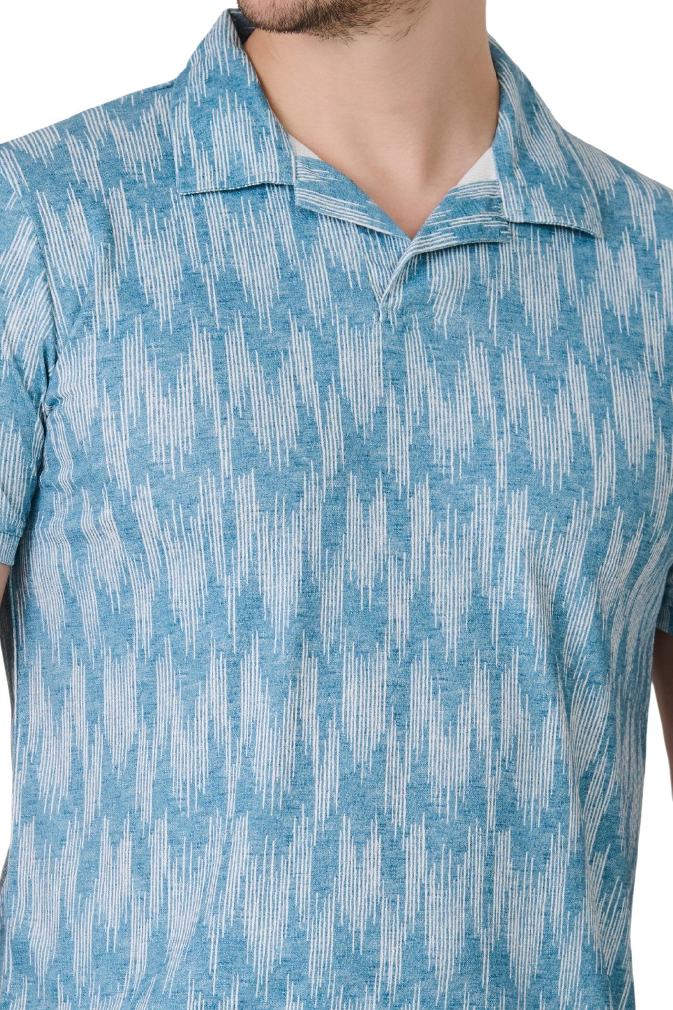 Buy Teal Linear Pattern Polo Online Shopping view 2