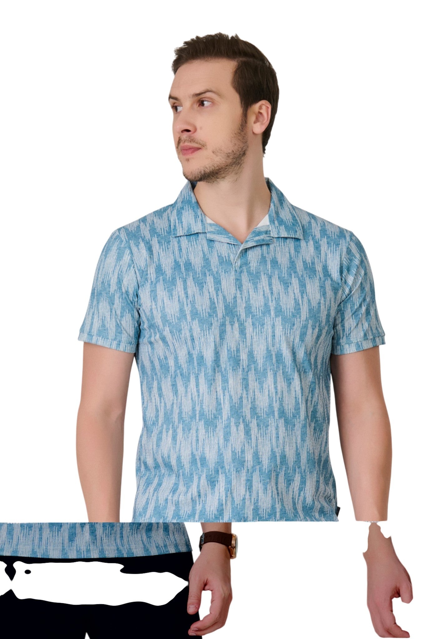 Buy Teal Linear Pattern Polo Online Shopping view 3