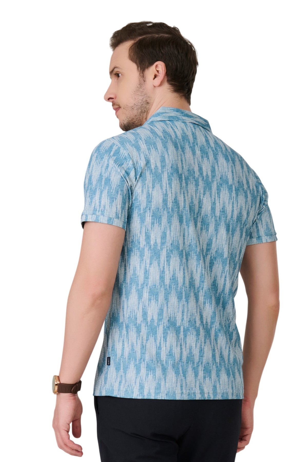 Buy Teal Linear Pattern Polo Online Shopping view 4