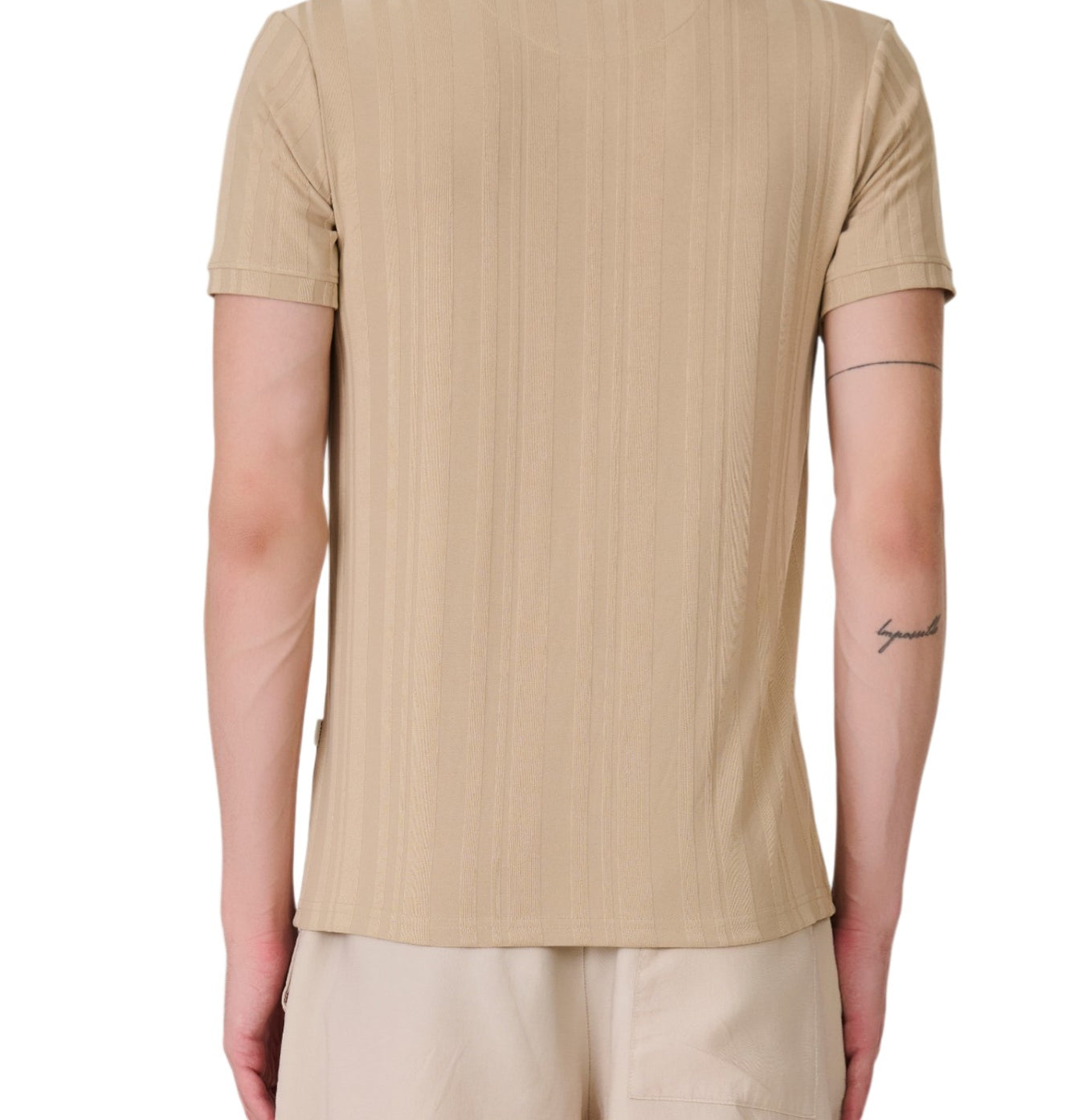 Beige Striped Textured Polo