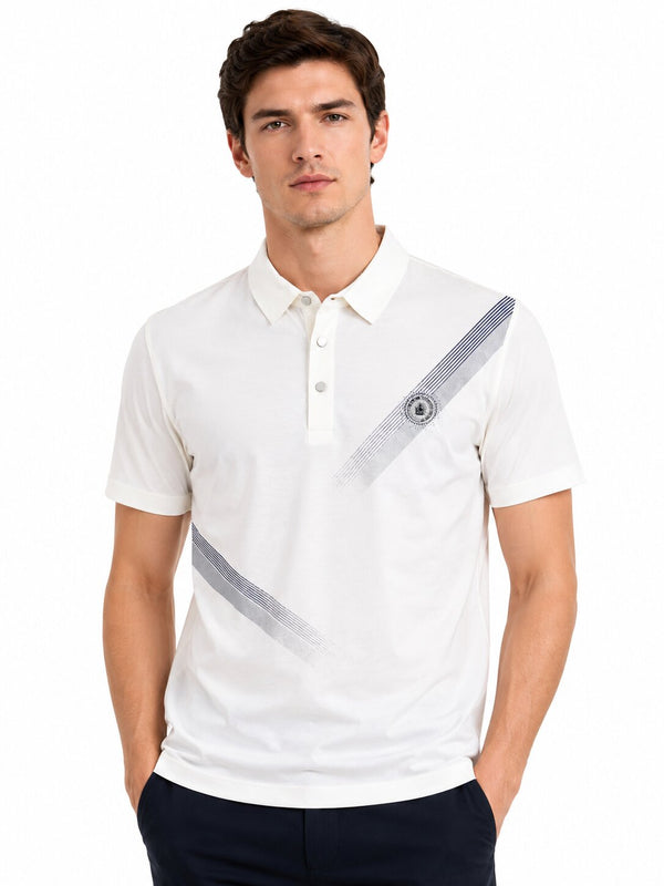 White Diagonal Stripe Polo