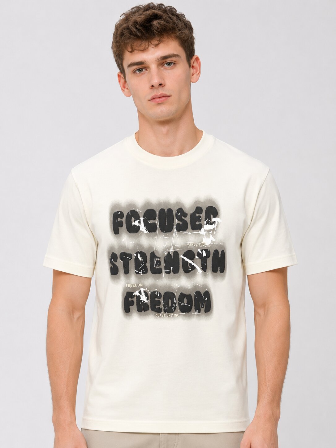 Buy Off White Focus Strength Freedom T-Shirt Online Shopping view 1