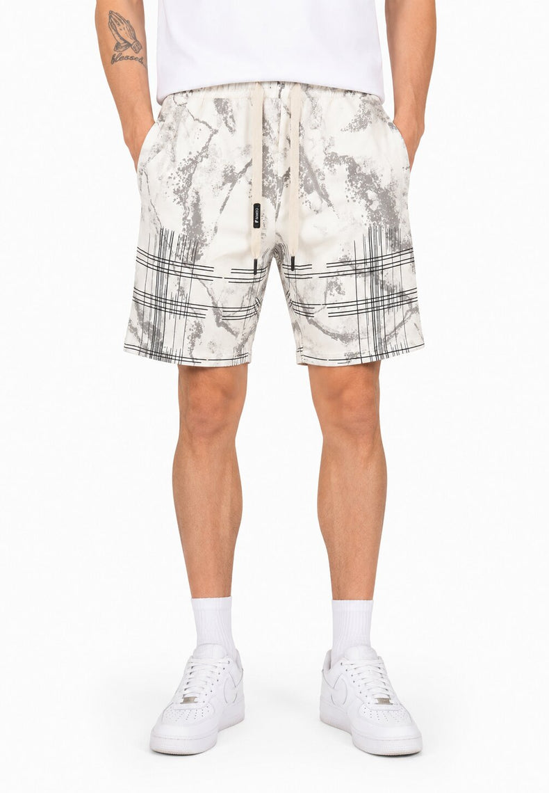 Grey Abstract Print Casual Shorts