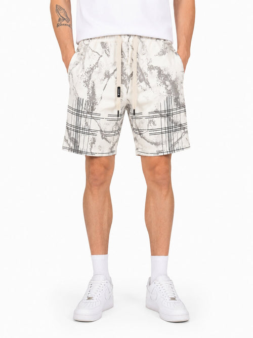 Grey Abstract Print Casual Shorts