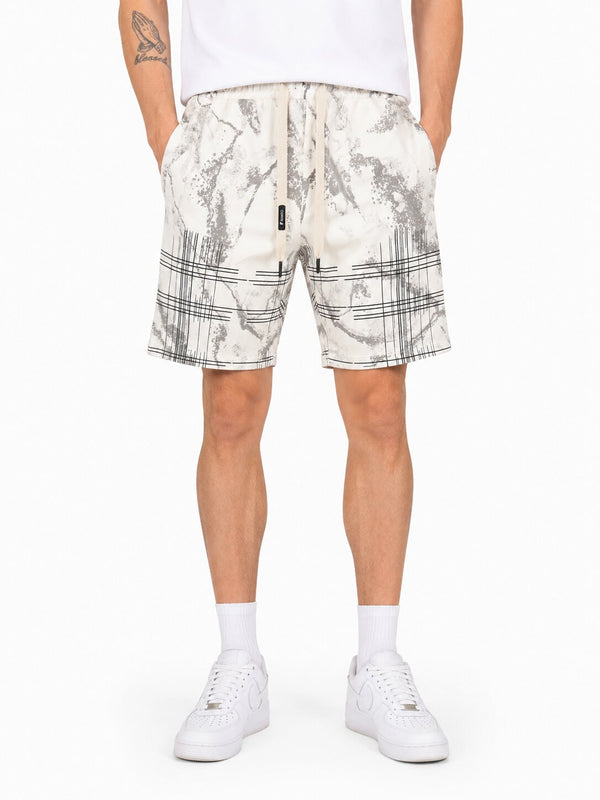 Grey Abstract Print Casual Shorts