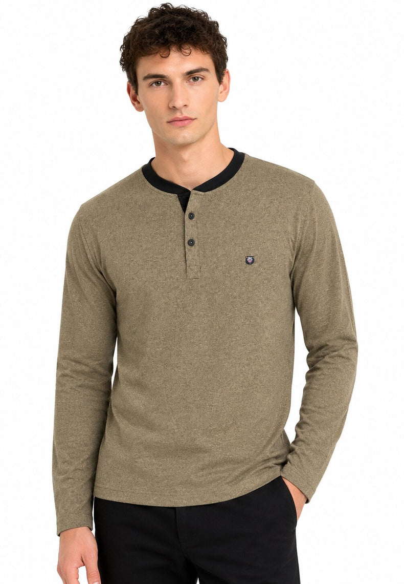 Khakhi Mandarin Collar T-Shirt