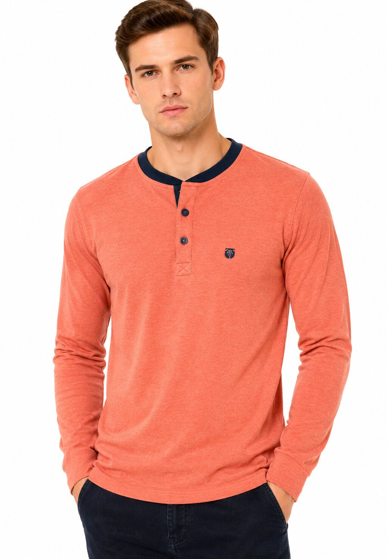Orange Contrast Collar Henley