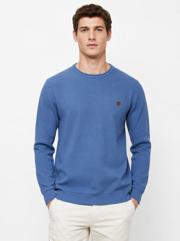 Airforce Blue Textured Crew Sweater