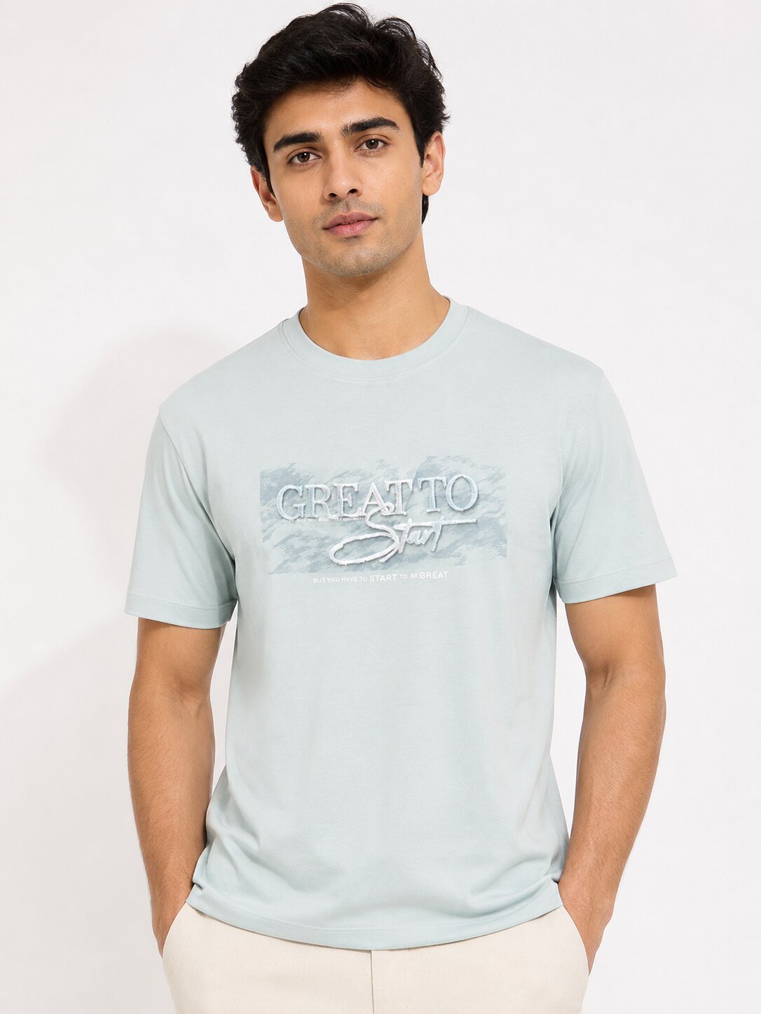 Buy Great Start Light Grey T-Shirt Online Shopping view 1