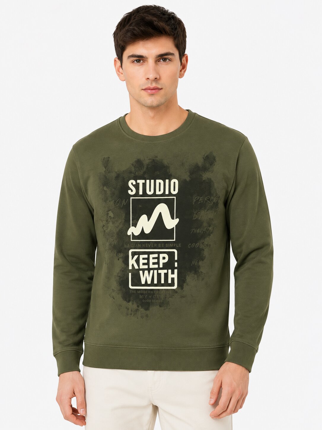 Buy Olive Studio Graphic Sweatshirt Online Shopping view 1
