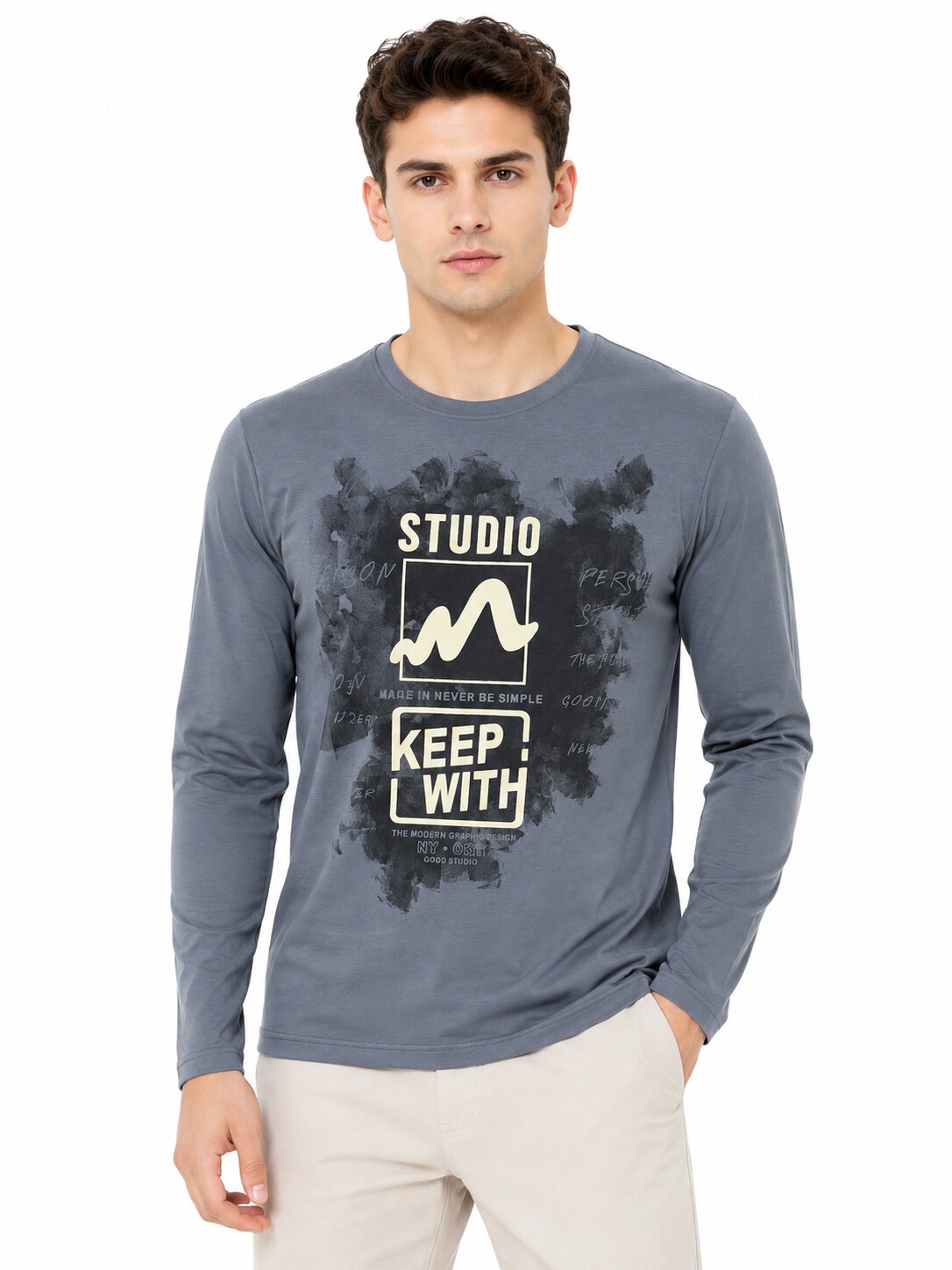 Buy Grey Studio Graphic T-Shirt Online Shopping view 1