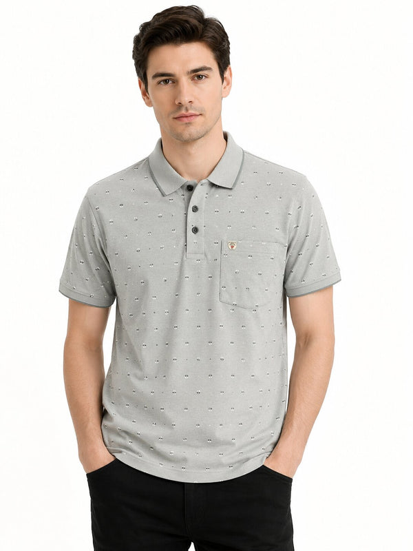 Grey Micro Print Polo