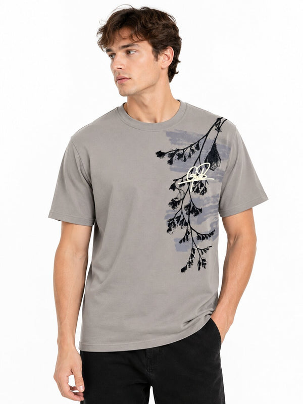 Dark Grey Botanical Graphic T-Shirt