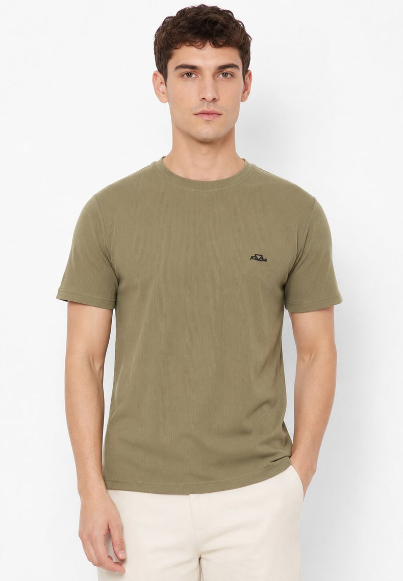 Olive Ribbed Crew T-Shirt