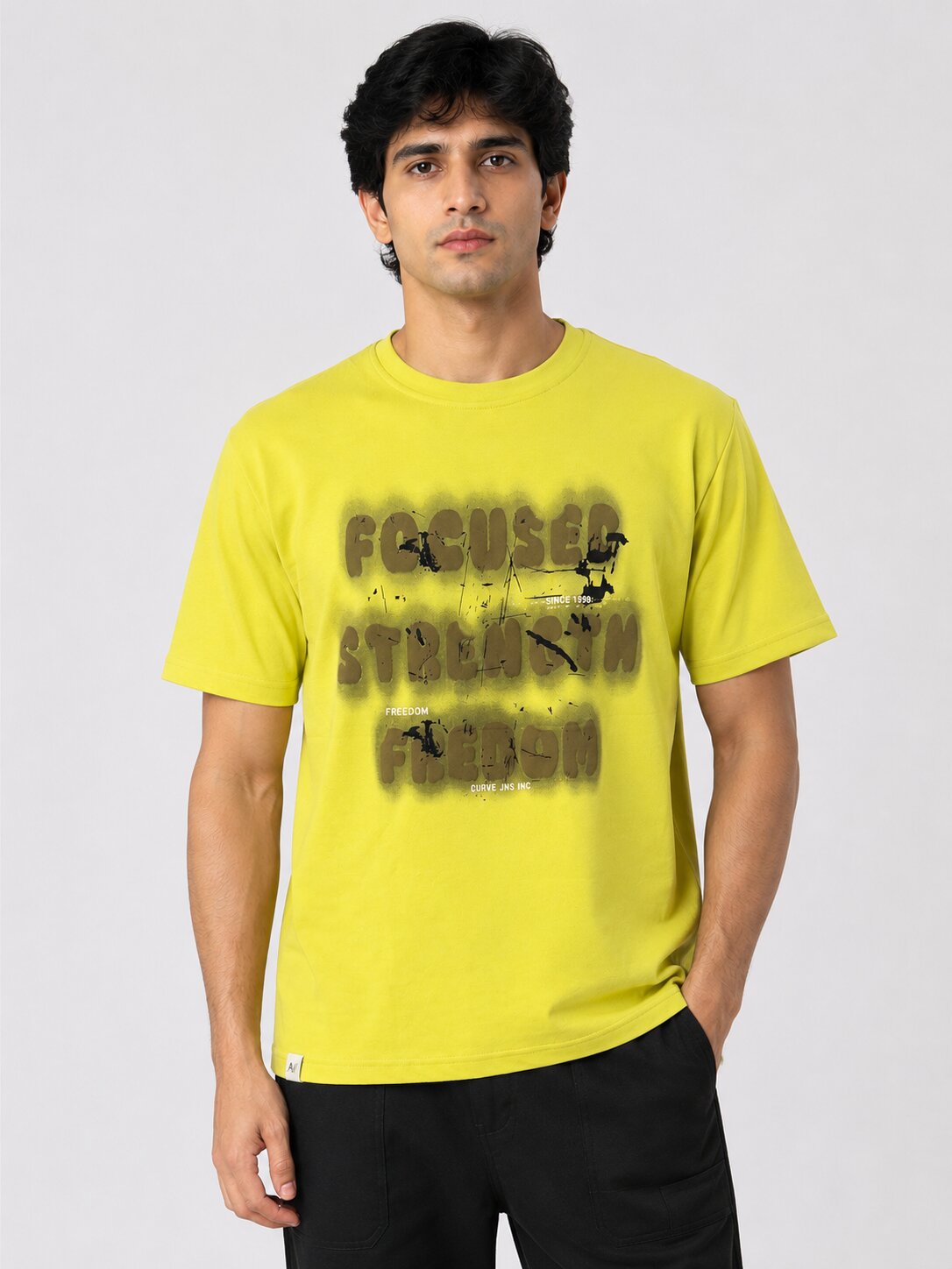 Buy Lime Focused Strength Graphic T-Shirt Online Shopping view 1