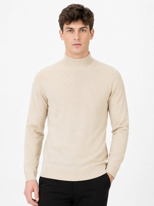 Beige Mock Neck Sweatshirt
