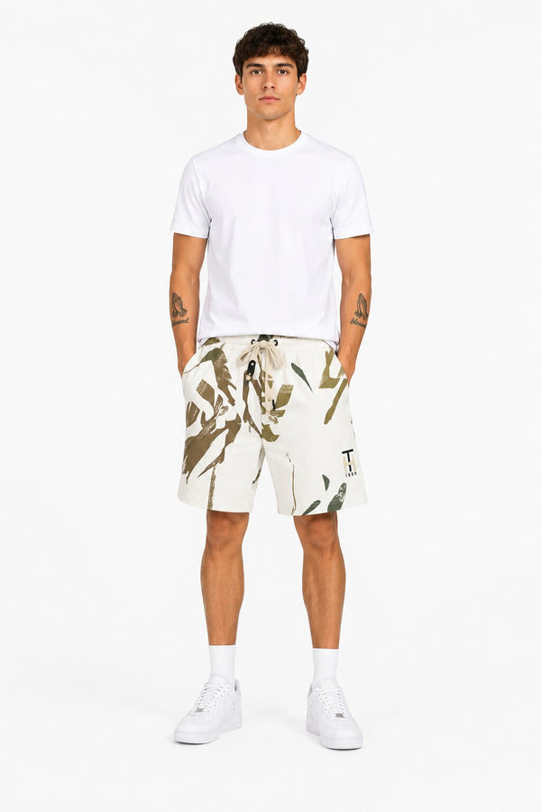 Brown Abstract Print Shorts