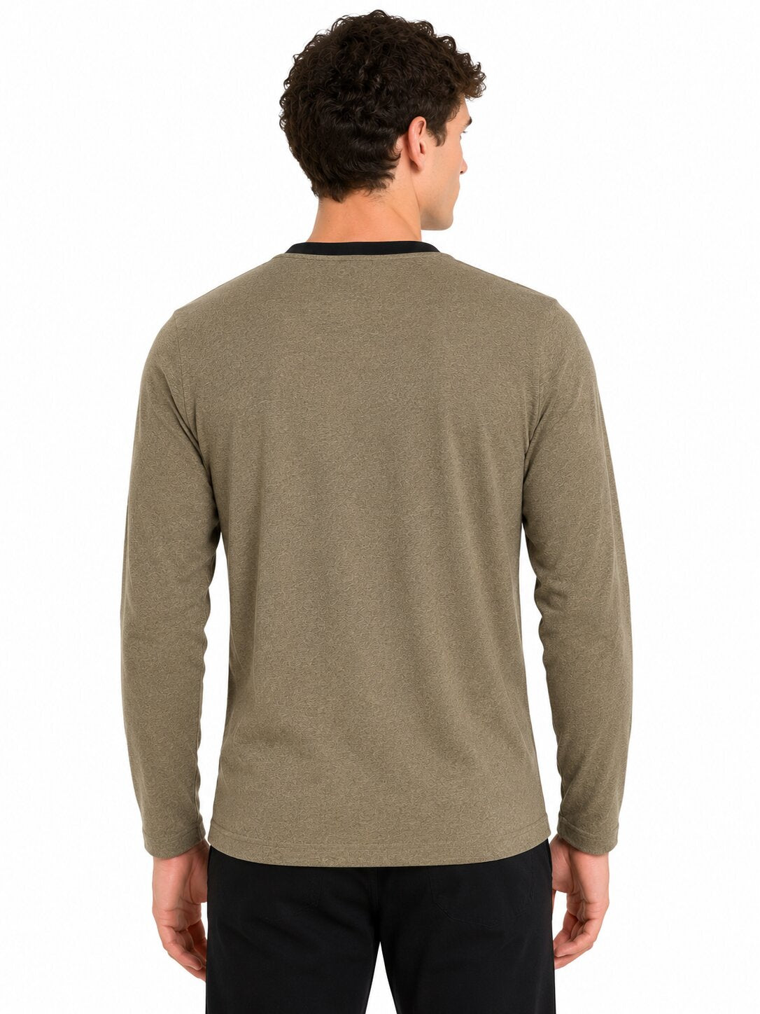 Buy Khakhi Mandarin Collar T-Shirt Online Shopping view 2