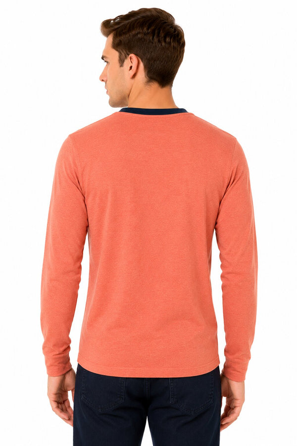 Orange Contrast Collar Henley