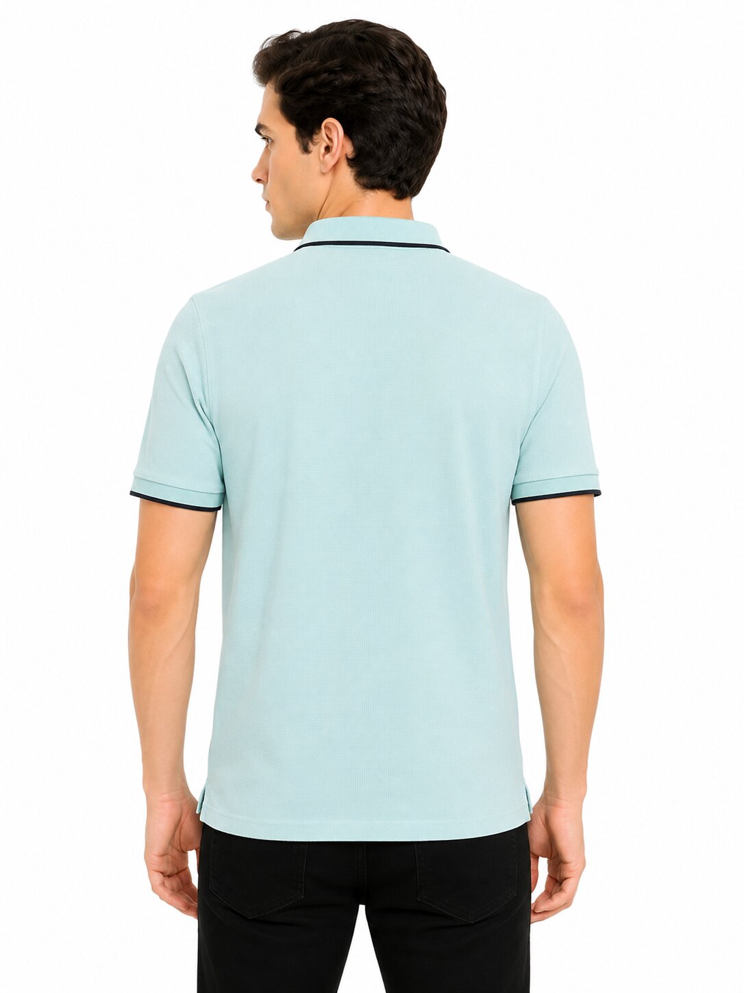 Buy Light Blue Contrast Trim Polo Shirt Online Shopping view 2