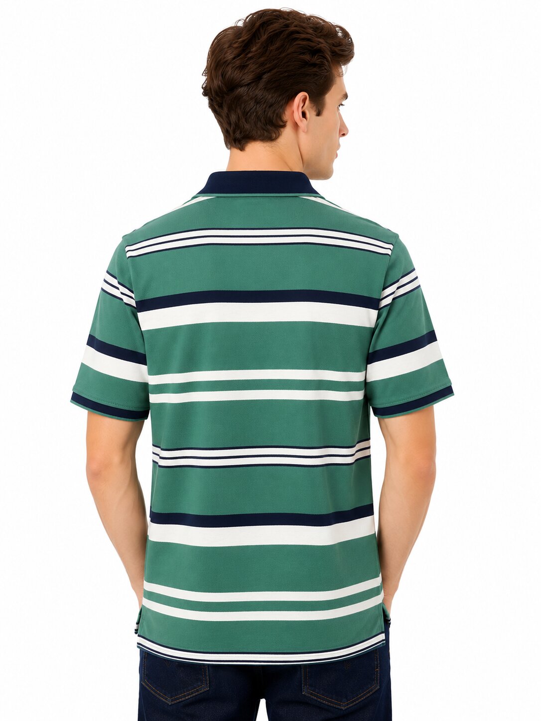 Buy Green Striped Polo T-Shirt Online Shopping view 2