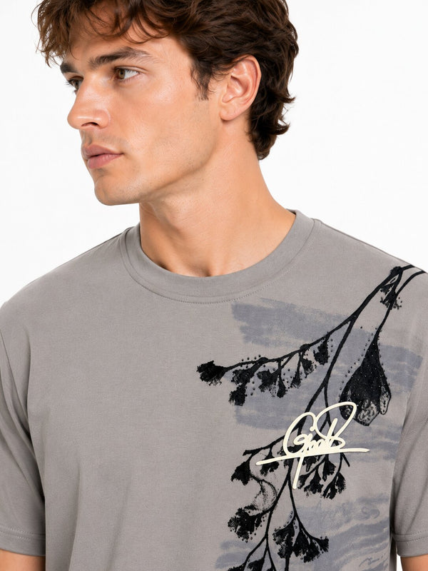 Dark Grey Botanical Graphic T-Shirt