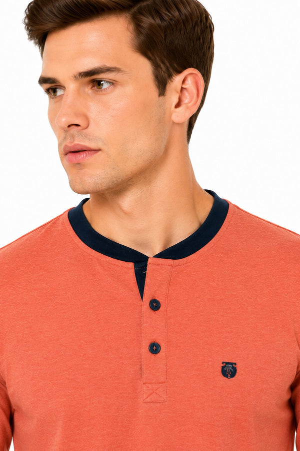 Orange Contrast Collar Henley