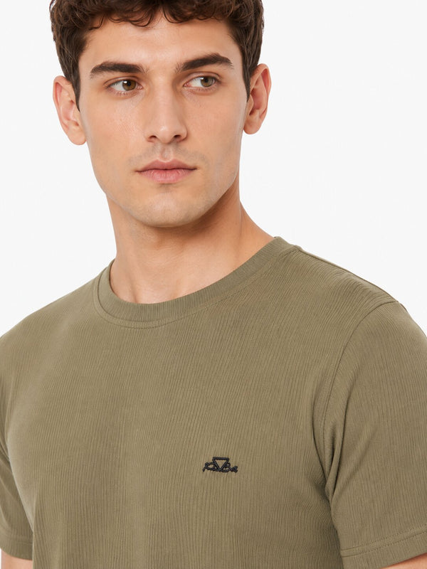 Olive Ribbed Crew T-Shirt