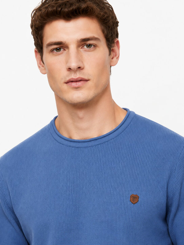 Airforce Blue Textured Crew Sweater