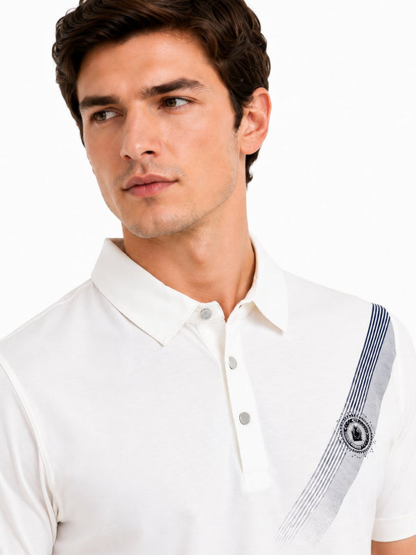 White Diagonal Stripe Polo