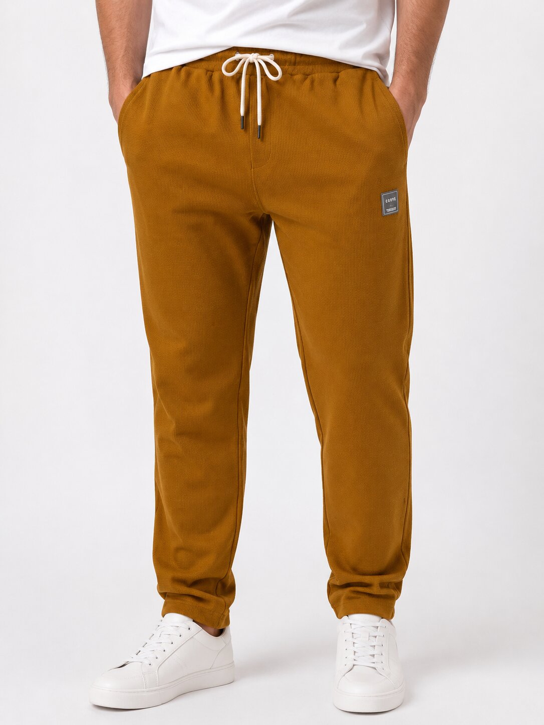 Buy Camel Textured Casual Trackpants Online Shopping view 3